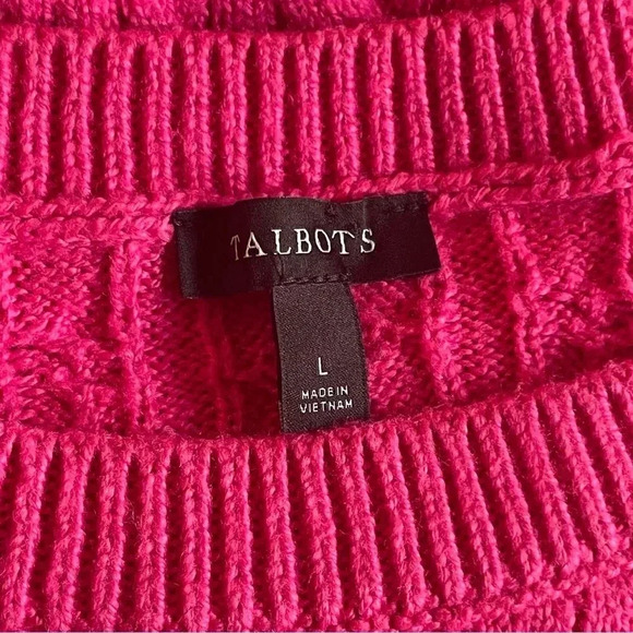 Talbots Women’s Pink Cable Knit Pullover Sweater Button Cuff Large Classic Warm - Picture 4 of 8